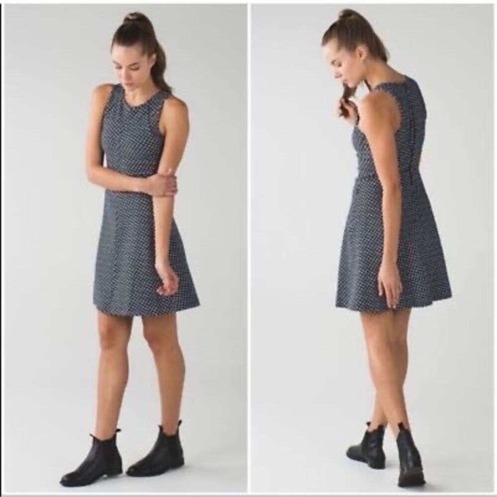 Lululemon &go 'Til Dawn Dress Deep Dive White Black Checkered Skater EUC 4